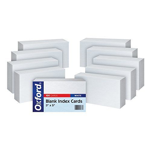 Oxford Blank Index Cards, 3&#034; x 5&#034;, White, 10 Packs of 100 (30) New