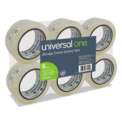 Heavy-Duty Acrylic Box Sealing Tape, 48mm x 50m, 3&#034; Core, Clear, 6/Pack