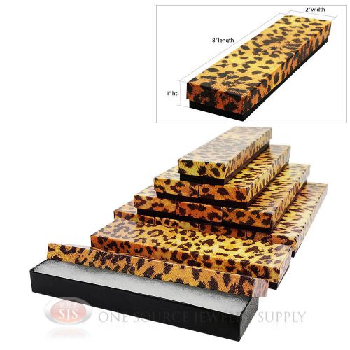 12 leopard print cotton filled jewelry gift boxes 8&#034; x 2&#034; bracelet watch box for sale