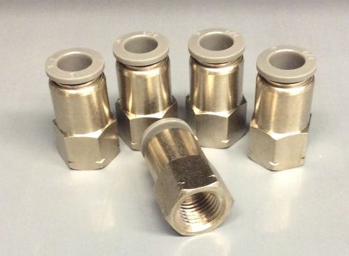(5) 5/16&#034; od x 1/2&#034; npt nickel plated brass push connect fitting female straight for sale