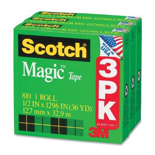 Scotch Magic Tape, 1/2 x 1296 Inches, Boxed, 3 Rolls 810H3