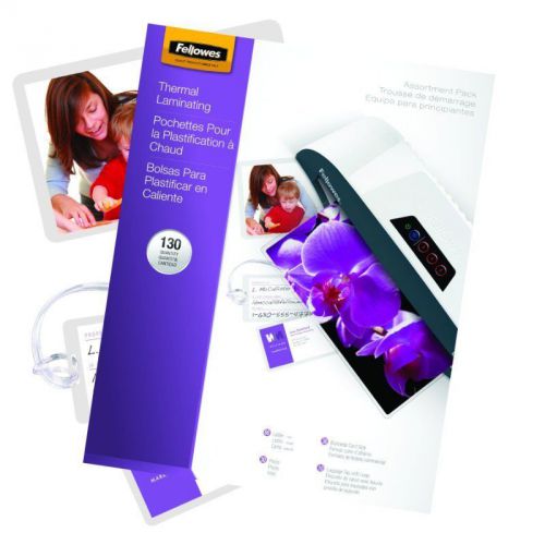 Fellowes laminating pouch- thermal, starter kit, 130 pack (5208502) for sale