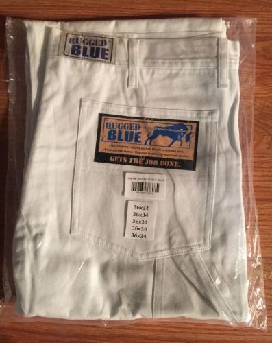 &#034;Rugged Blue&#034; Brand Men&#039;s All-White Painters Pants 36X34 -Brand New- 100% Cotton