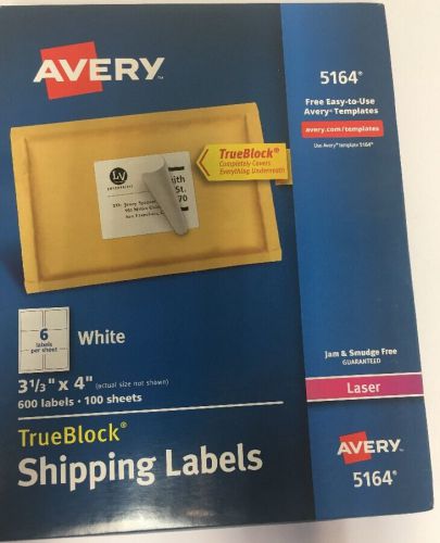 Avery 5164 Laser Shipping Labels 3-1/3 x 4 - 600 Labels 100 Sheets - White - NEW