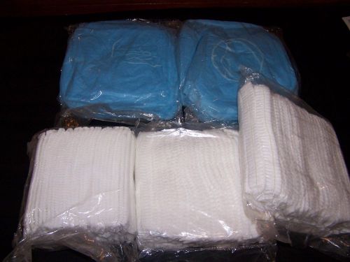 Disposable bouffant cap hair net lot of 500 blue &amp; white 21&#034; 24&#034; 5 bags of 100 for sale