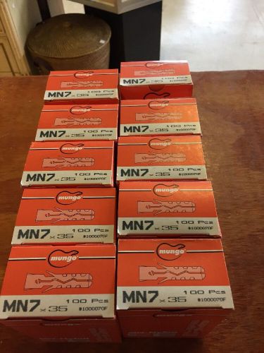 Mungo Nylon Plugs 1/4 X1 3/8 Length Lot Of 10 Boxes Of 100