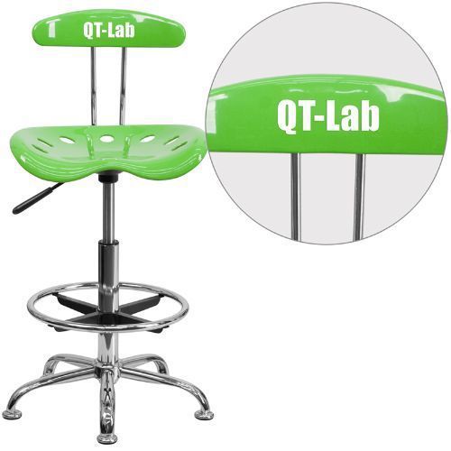 Personalized Vibrant Apple Green and Chrome Drafting Stool with Tractor Seat FLA