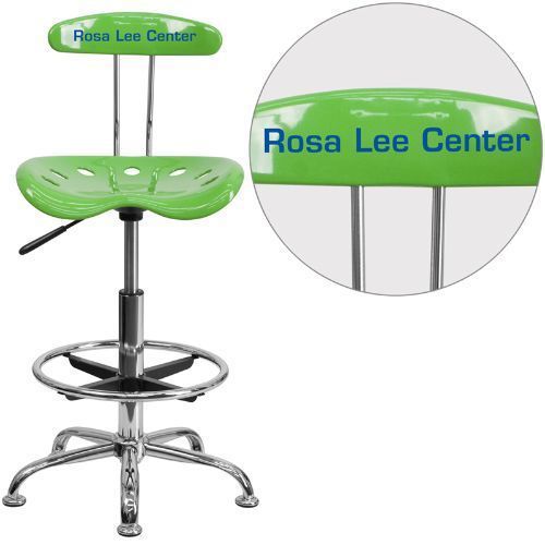 Personalized Vibrant Spicy Lime and Chrome Drafting Stool with Tractor Seat FLAL