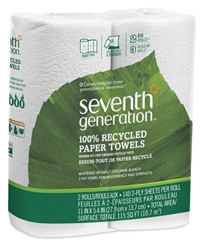 Seventh Generation White Paper Towels, 2-ply, 140-sheet Rolls, 2-Count (Pack of