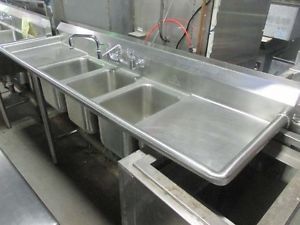K7-CS-22-X Advance Tabco 3 Compartment Sink with Right &amp; Left Drainboards