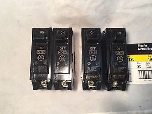Lot of 4 GE General Electric 20A 1-Pole Circuit Breakers THQL1120 Ser S