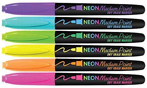 The Board Dudes Medium Point Dry Erase Markers - Neon, 6 count