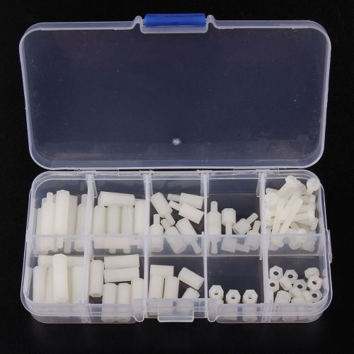 88pcs m3 nylon white m-f hex spacers screw nuts assortment stand off set kit box for sale