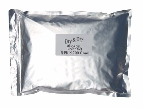 200 gram X 5 PK &#034;Dry &amp; Dry&#034; High Quality Pure Reusable Silica Gel Desiccant