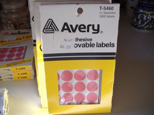 1 BOX AVERY 5460 3/4&#034; ROUND CORAL LABELS COLOR CODING 1008 LABELS PER BOX