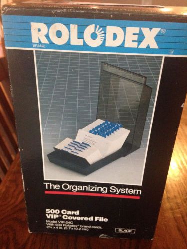 1980&#039;S VINTAGE ROLODEX VIP-24C BLACK COVERED CARD INDEX w/500 CARDS - NEW IN BOX