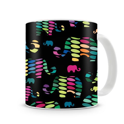 Quality Printed Ceramic Kitchen Coffee Mug – Colourful Elephant Silhoutte Pat...