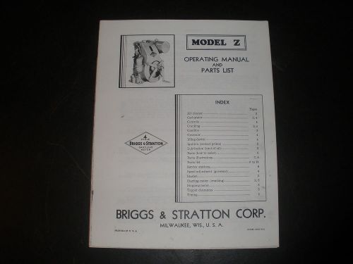 Briggs &amp; Stratton Gas Engine model Z Operating Instruction Manual Reprint