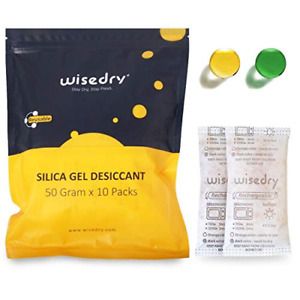 wisedry 50 Gram [10 Packs] Silica Gel Desiccant Packets Microwave Fast Desiccant