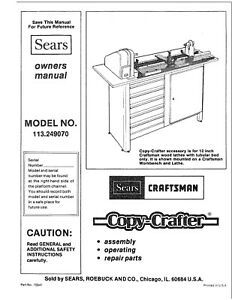 Craftsman Copy Crafter 113.249070 Instruction Operators Manual