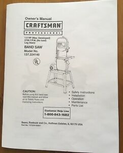 Craftsman Band Saw Model 137.224140 Operating Instructions &amp; Parts Manual