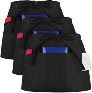 3 Pockets Waterdrop Resistant Waitress Waist Apron 11.5 inch 3 Pack Black