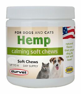 Durvet Hemp Calming Soft Chews Dog and Cat 120 Count Nervousness Hyperactivity