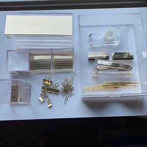 Used Kate Spade Gold Acrylic Desk Organizer Stationery Set Letter Tray File Tape