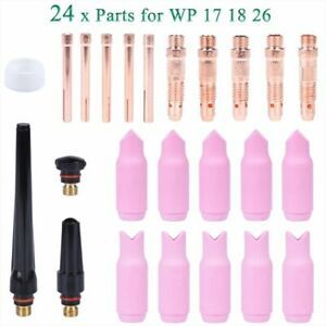24Pcs Welding Torch TIG Angle Gas Lens Collet Bodies Spares Kit WP17 WP18 WP26