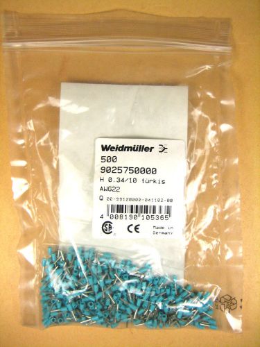 Weidmuller -  9025750000 -  Wire End Ferrule, 22AWG, 6x0.8mm, Turquoise 500pk.