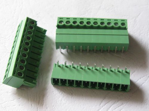 100 pcs angle 10 pin 3.81mm screw terminal block connector pluggable type green for sale