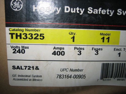 GE TH3325 Safety Switch 3 pole 400A N1 Fused 240V