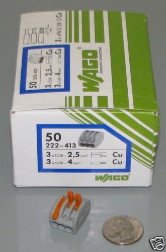(50)3-pole wago lever wire nut 222-413 cage clamp® nib for sale