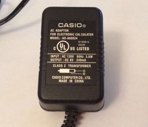 Casio 6V Power Cord AD-A60024 120V 6FT AC Adaptor for Electronic Calculator
