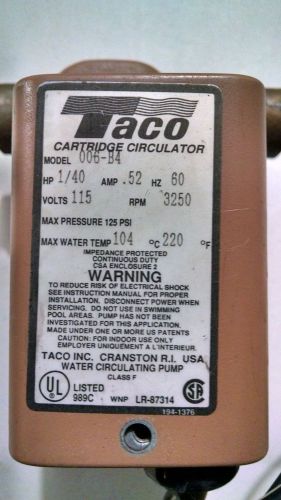 TACO Water Circulating Pump 006-B4 1/40 HP Cartridge Circulator 3/4&#034; Sweat