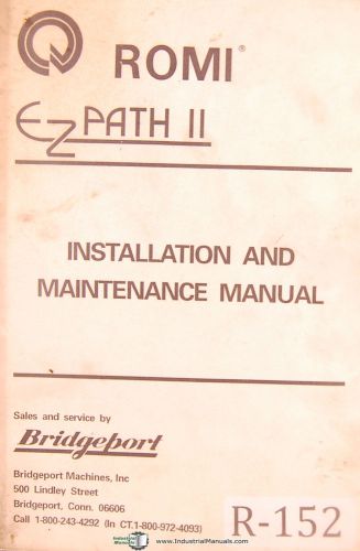 Bridgeport romi ez path ii, lathe, installation and maintenance manual for sale