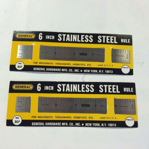 General 307  6&#034; Stainless Steel Rule, 8ths, 16ths, 32nds End Reading, Lot of 2