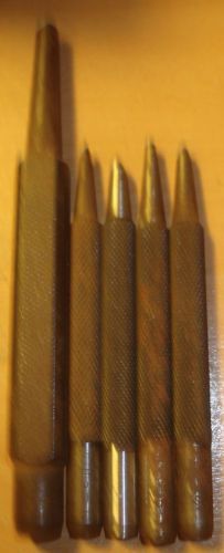 5 ASSORTED STARRETT CENTER PUNCHES WITH KNURLED HANDLES USA NEED RE-GRINDING