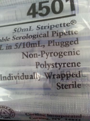 5 ea 50 mL Stripette Costar 4501, Disposable Serological Pipet, Sterile, Plugged