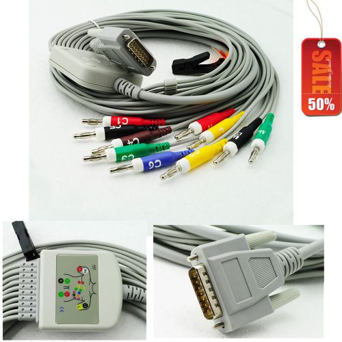 new Nihon Kohden 10-Lead Shielded EKG/EKG Pin Cable Leadwire Banana 15pin K113B