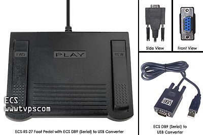 New ECS RS-27 RS27 Foot Pedal w/Adapter for PC Transcribing