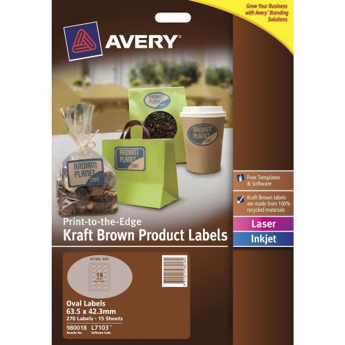 Avery (63.5 x 42.3mm) Brown Kraft Oval Product Labels Pack of 360 Labels - 39235