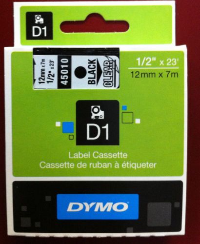DYMO 45010 GENUINE Black on Clear Label Cassette 1/2&#034; x 23&#039; 12mm x 7m D1 NEW