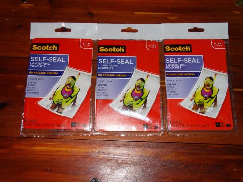3 Scotch Self-Seal Laminating Pouches 5 Pouches Each 4&#034; x  6&#034; Each Sealed FS!!!!