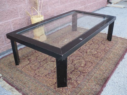 HUGE Industrial Metal and Glass Coffee Table 67.5&#034; x 44&#034; Custom Bench Made Table