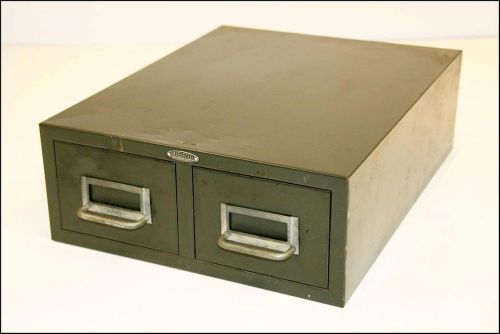 Vtg INDUSTRIAL 2 DRAWER FILE metal filing cabinet box recipe green Cole Steel