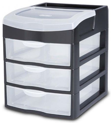 1) sterilite 20639004 3 slide out drawer table desktop storage unit clear black for sale