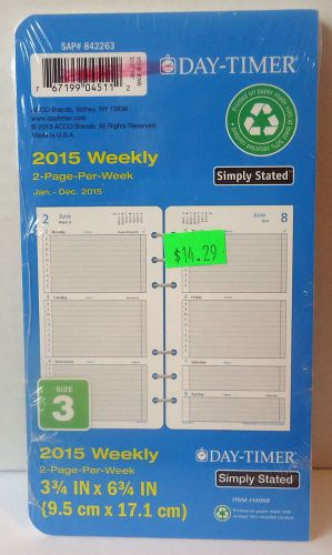 New Day Timer Weekly 2 pgs per Week Simply Stated 2015 Size 3 Refill Item #12058