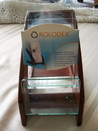 Rolodex Mahogany Wood Tones Multi Tier Leaflet Holder Literature Caddy Accessory