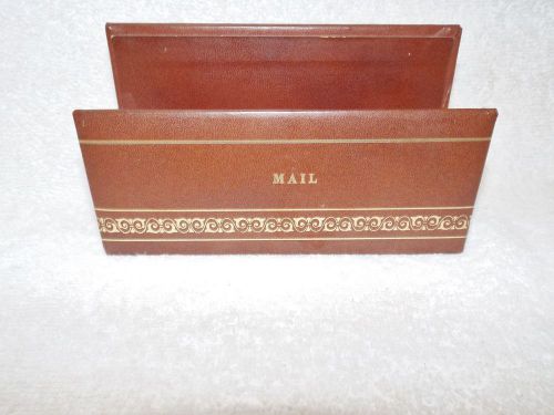 Vintage Faux Leather Brown &amp; Gold Mail Desk Holder, Organizer